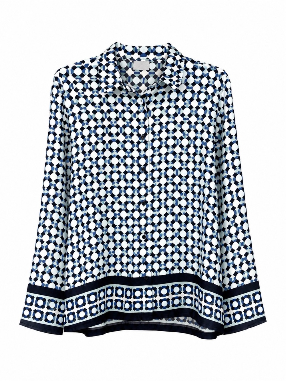 H&M Navy and White Geometric Button-Down Shirt Sz Large